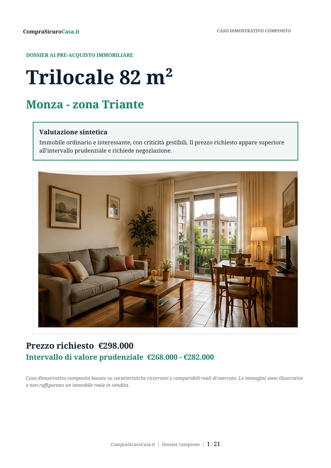 Copertina del dossier campione CompraSicuroCasa.it per un trilocale a Monza